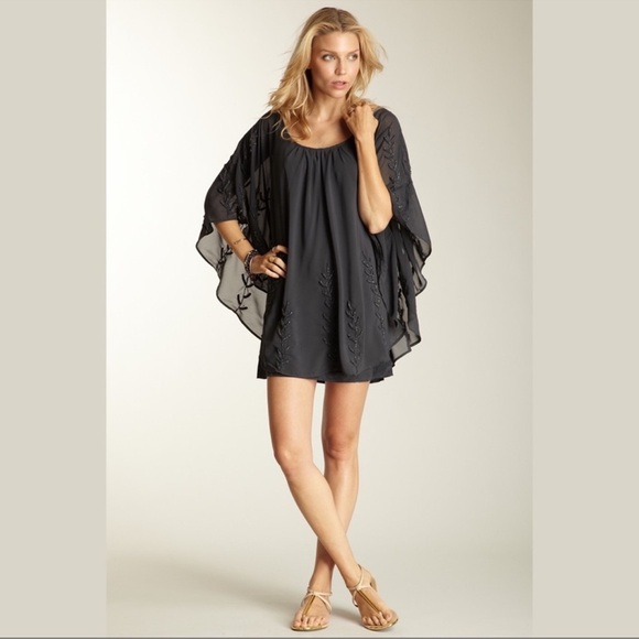 Free People Beaded Cape Mini Dress Size Small Chiffon Flowy Feminine - Picture 1 of 16